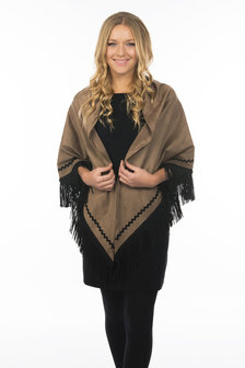 INDYJANE Scarf Lesley L- brown suedine/black fringes
