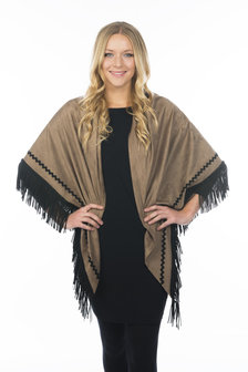 INDYJANE Scarf Lesley L- brown suedine/black fringes